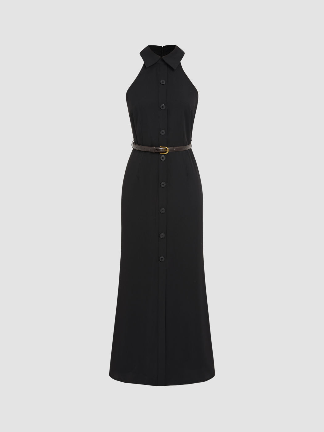 Collar Solid Button Maxi Dress With Belt