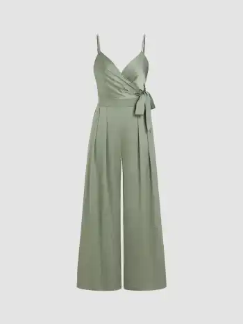 Geknoteter, plissierter Overall mit weitem Bein aus Satin
