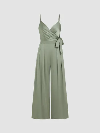 Geknoteter, plissierter Overall mit weitem Bein aus Satin