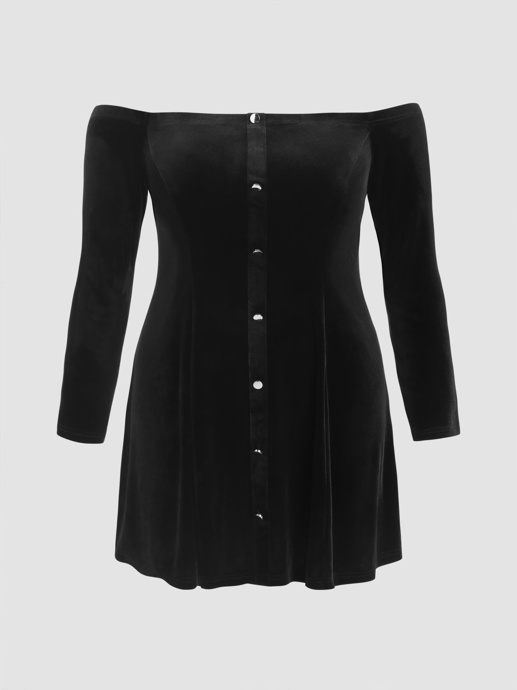  Samt Schulterfrei Knopf Minikleid Kurve & Plus