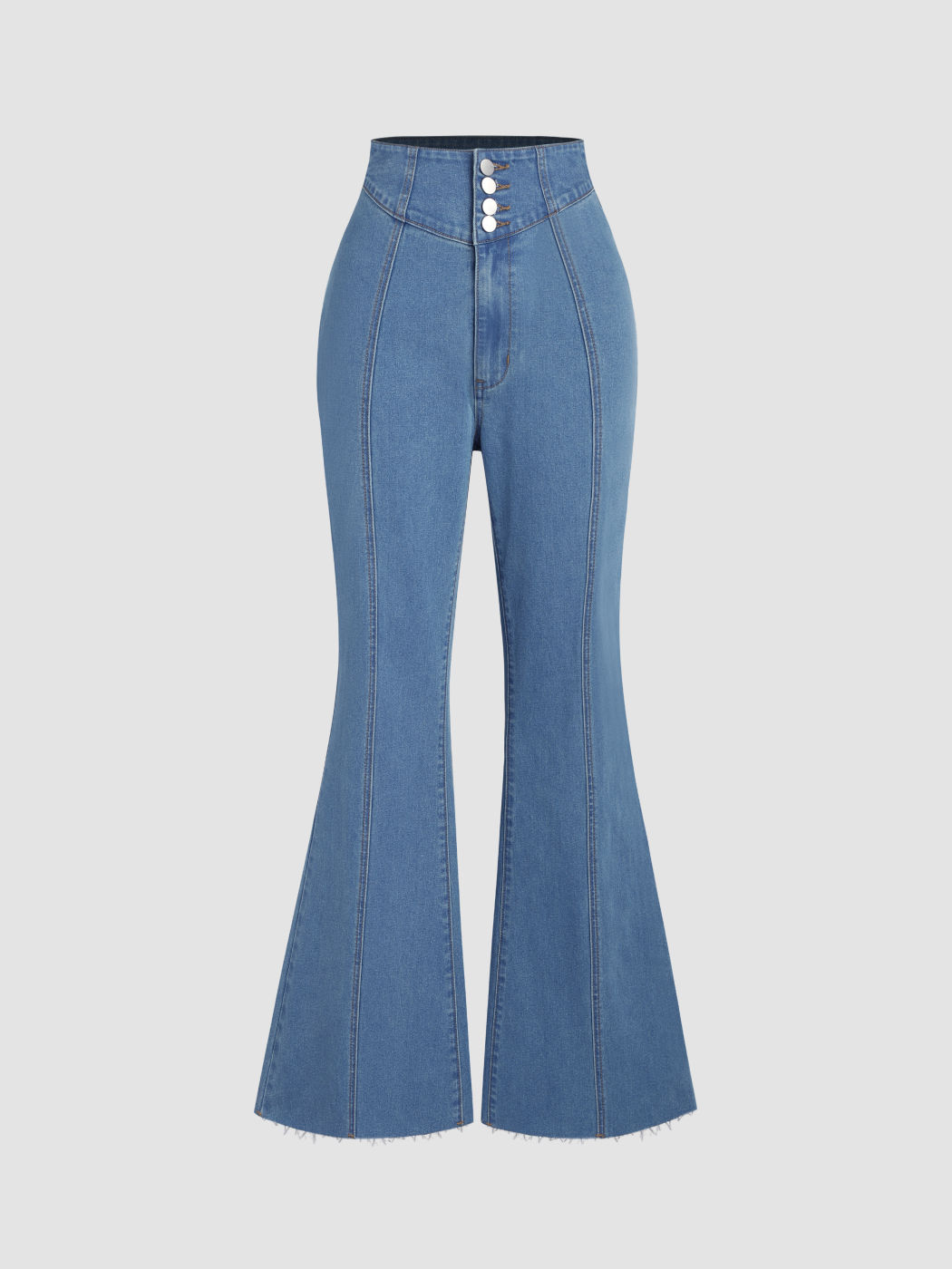 Stretch Denim High Waist Flared Jeans