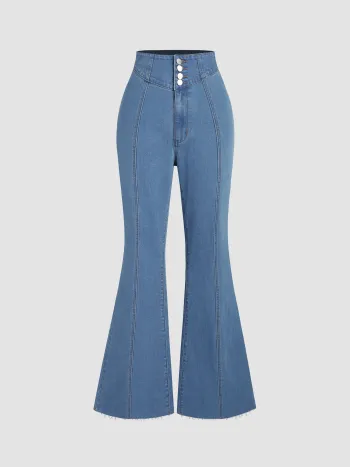 Stretch Denim High Waist Flared Jeans