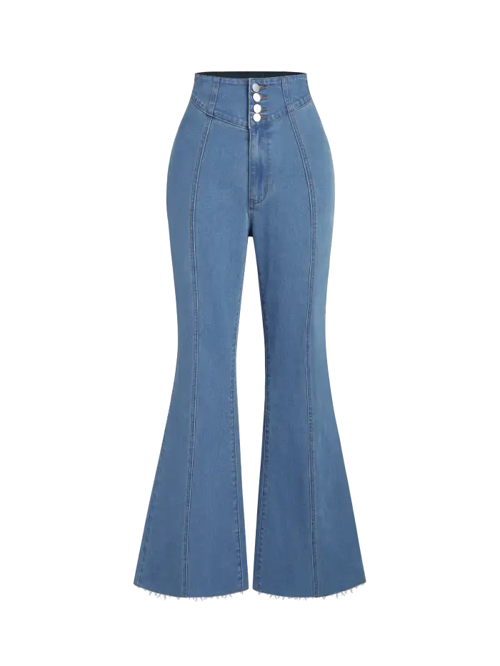 Denim Solid Belted Flared Jeans For School Daily Casual