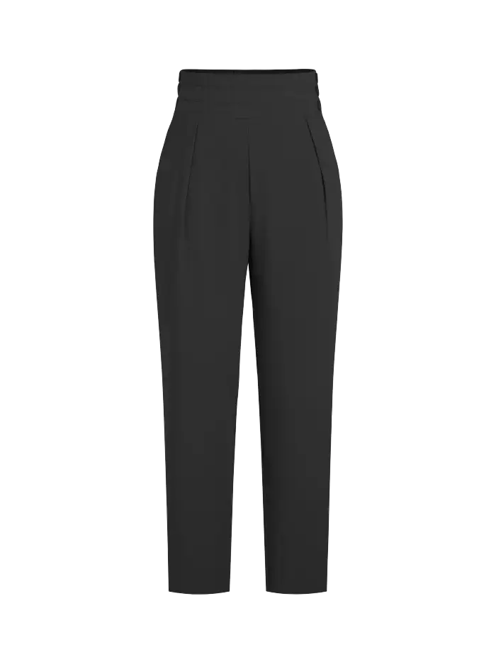 Woven High Rise Solid Pocket Cropped Tapered Trousers With Woven High Rise Solid Pocket Cropped Tapered Trousers With