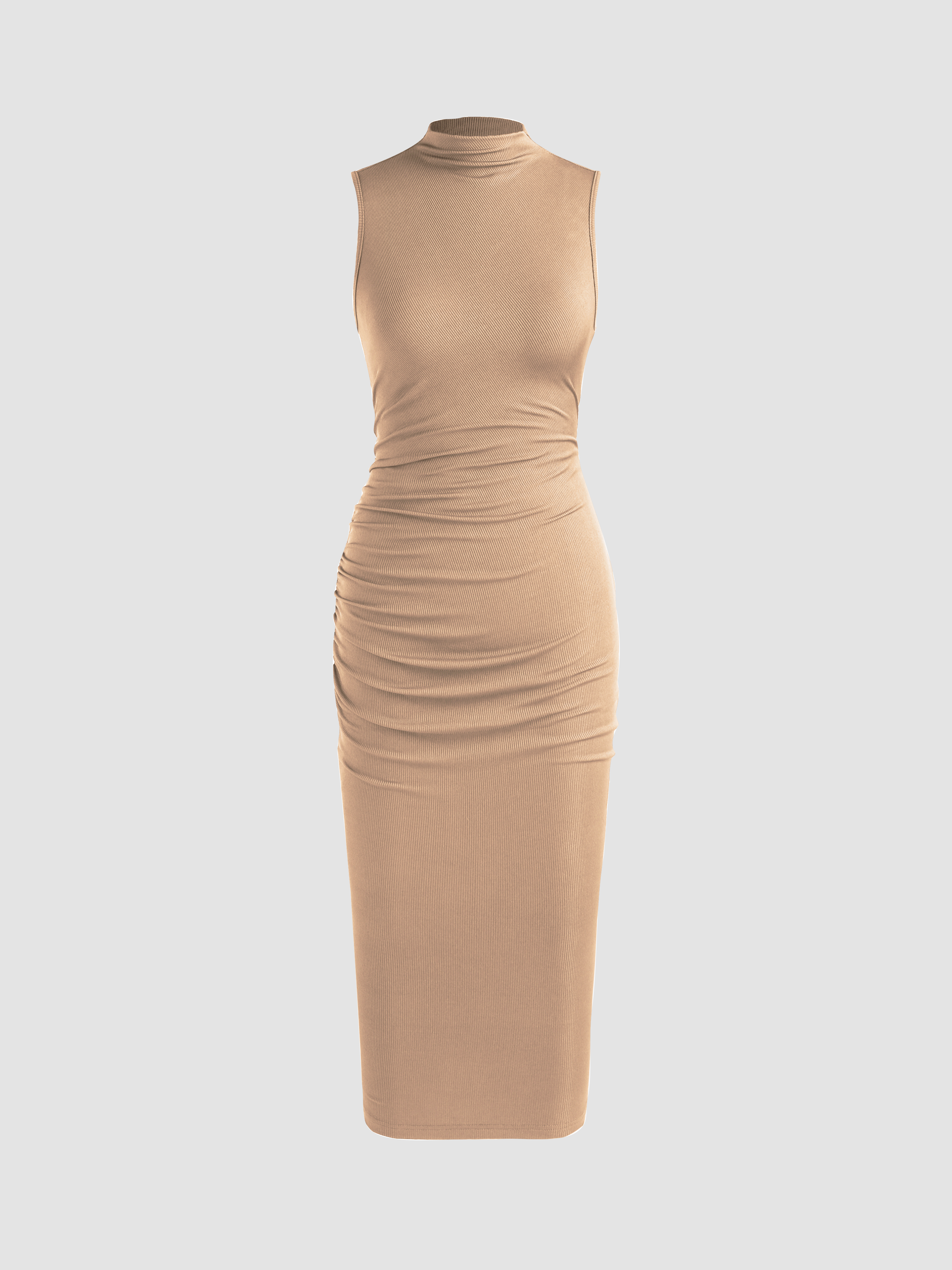 High Neck Ruched Midi Dress