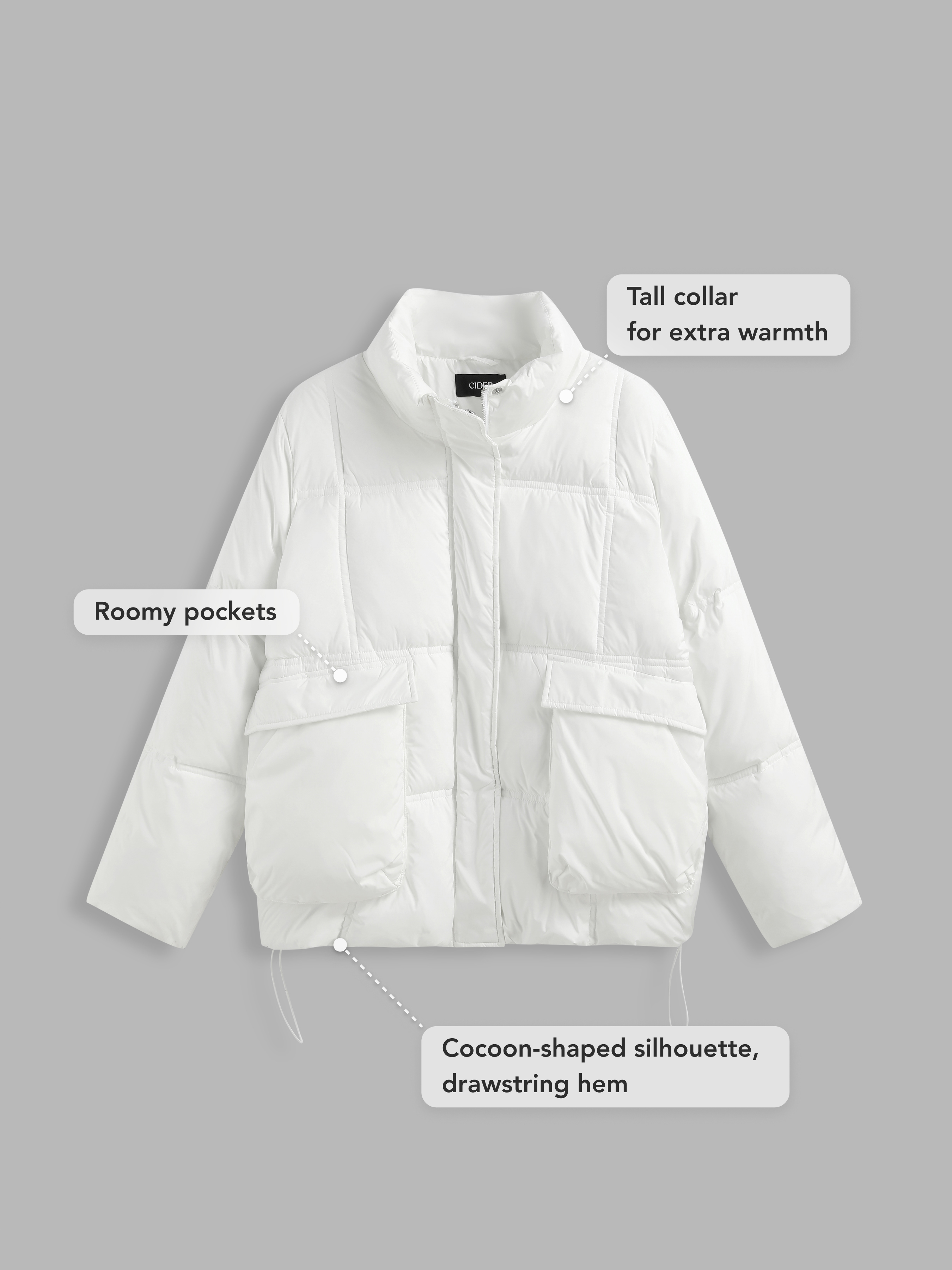 Woven Stand Collar Quilted Drawstring Puffer Jacket For