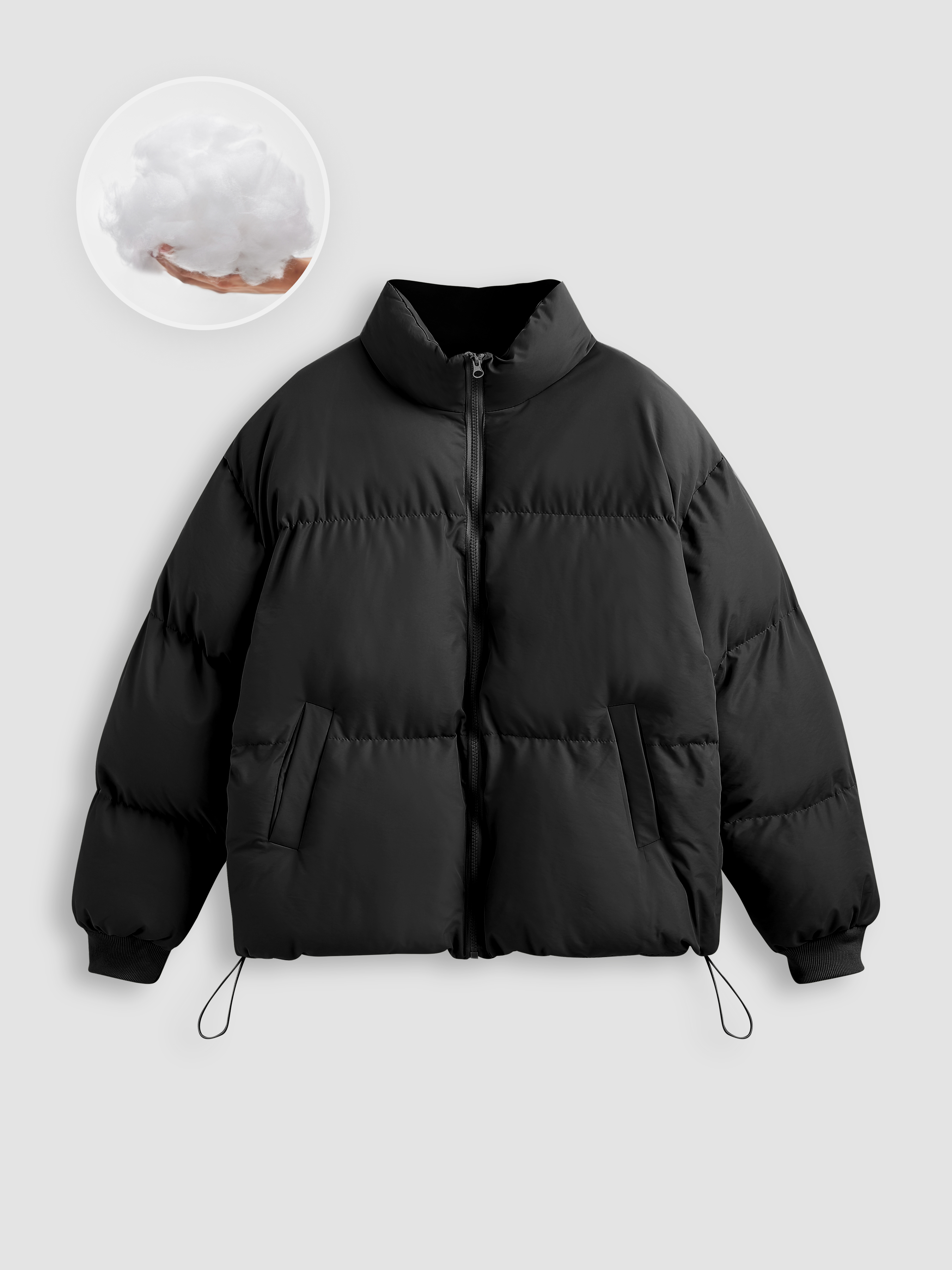 Solid Zip Up Stand Collar Puffer Jacket