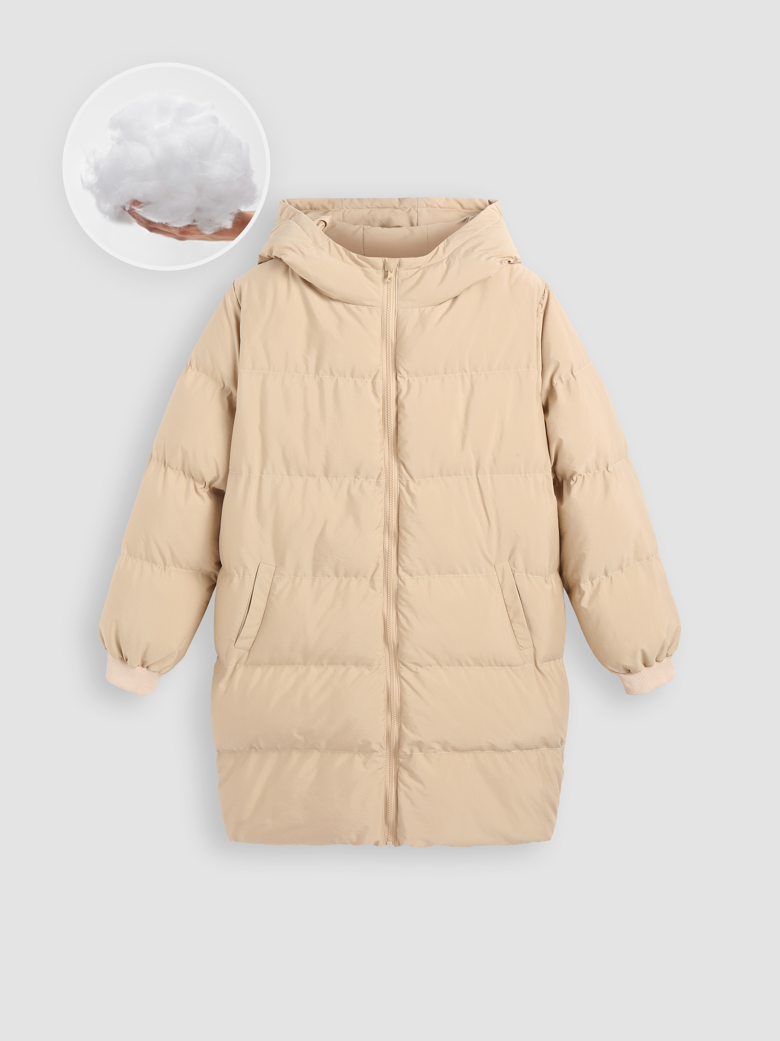 Hooded Solid Pocket Puffer Coat for Daily Casual