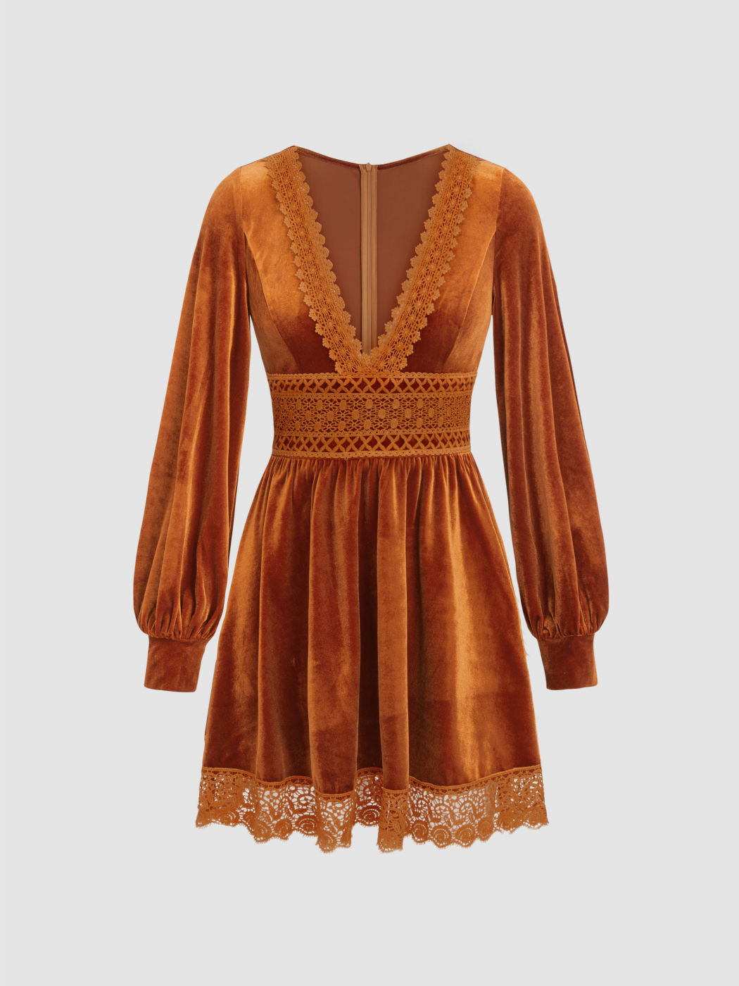 Velvet V-neck Lace Mini Dress