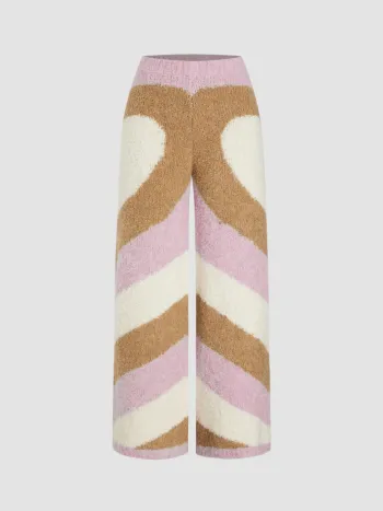 Wool-blend Mid Waist Graphic Stripe Wide Leg Trousers