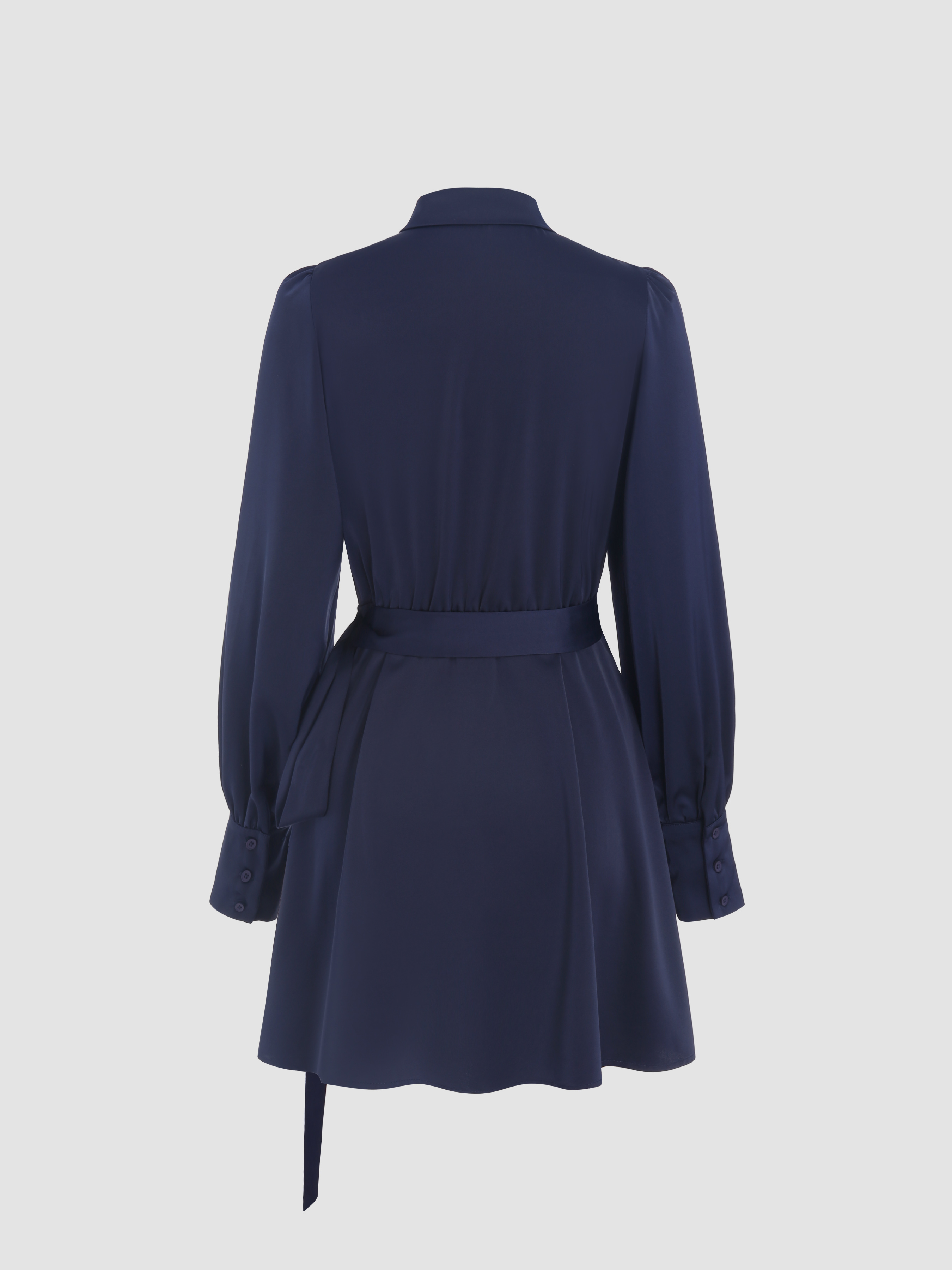 サテン・ショップ サテン サテンVネックソリッドベルト付きミニ