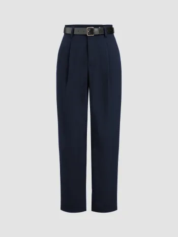 Hoch taillierte einfarbige Cropped Tapered Hosen mit Gürtel