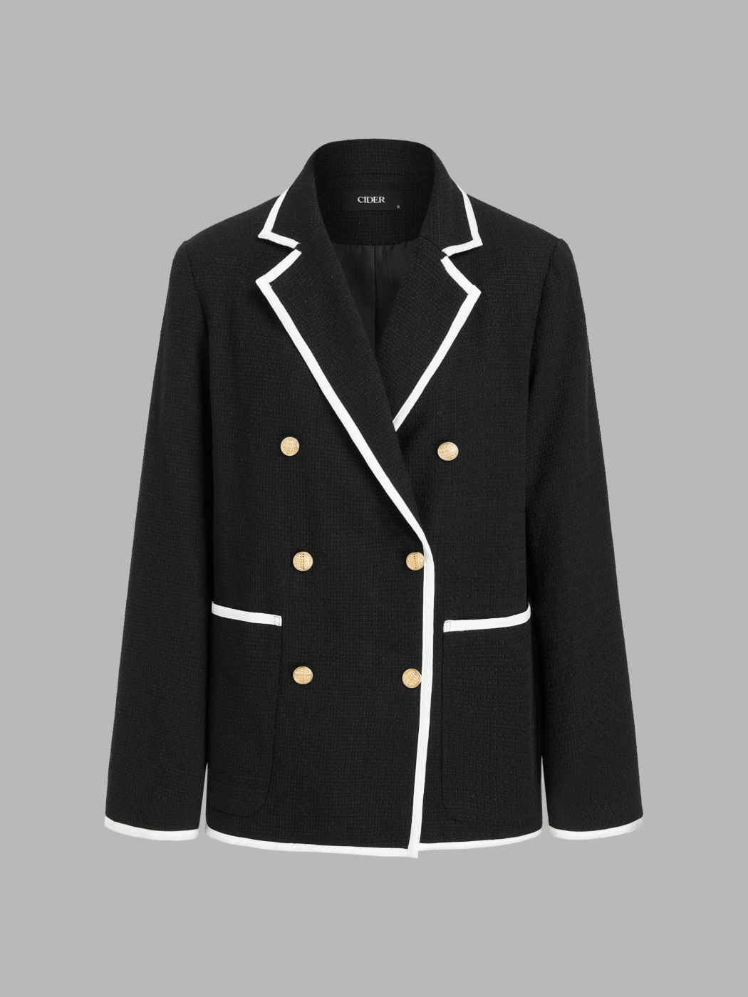  Tweed Kragen Kontrastierende Bindung Knopftasche Blazer