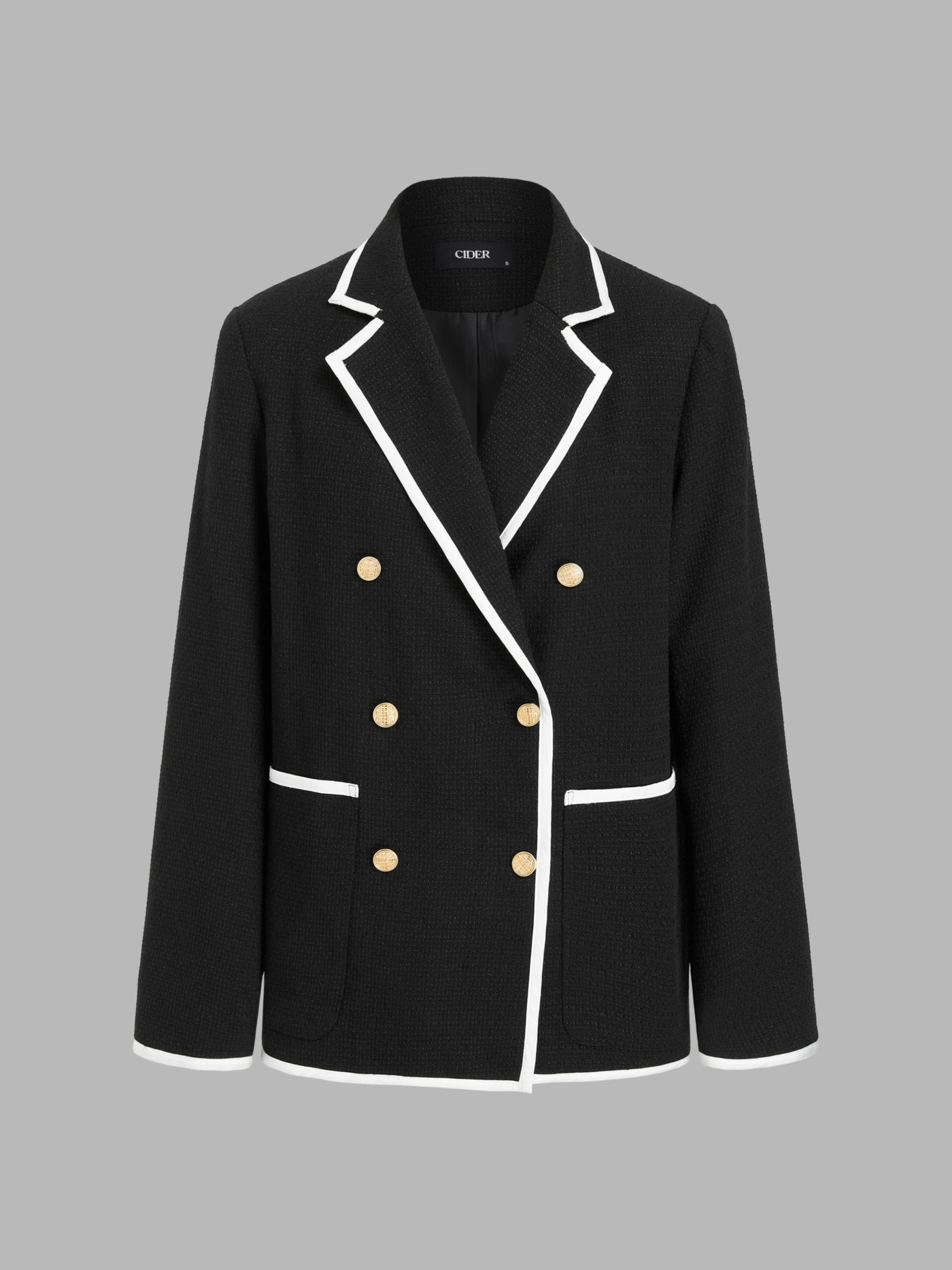 Tweed Collar Contrasting Binding Button Pocket Blazer