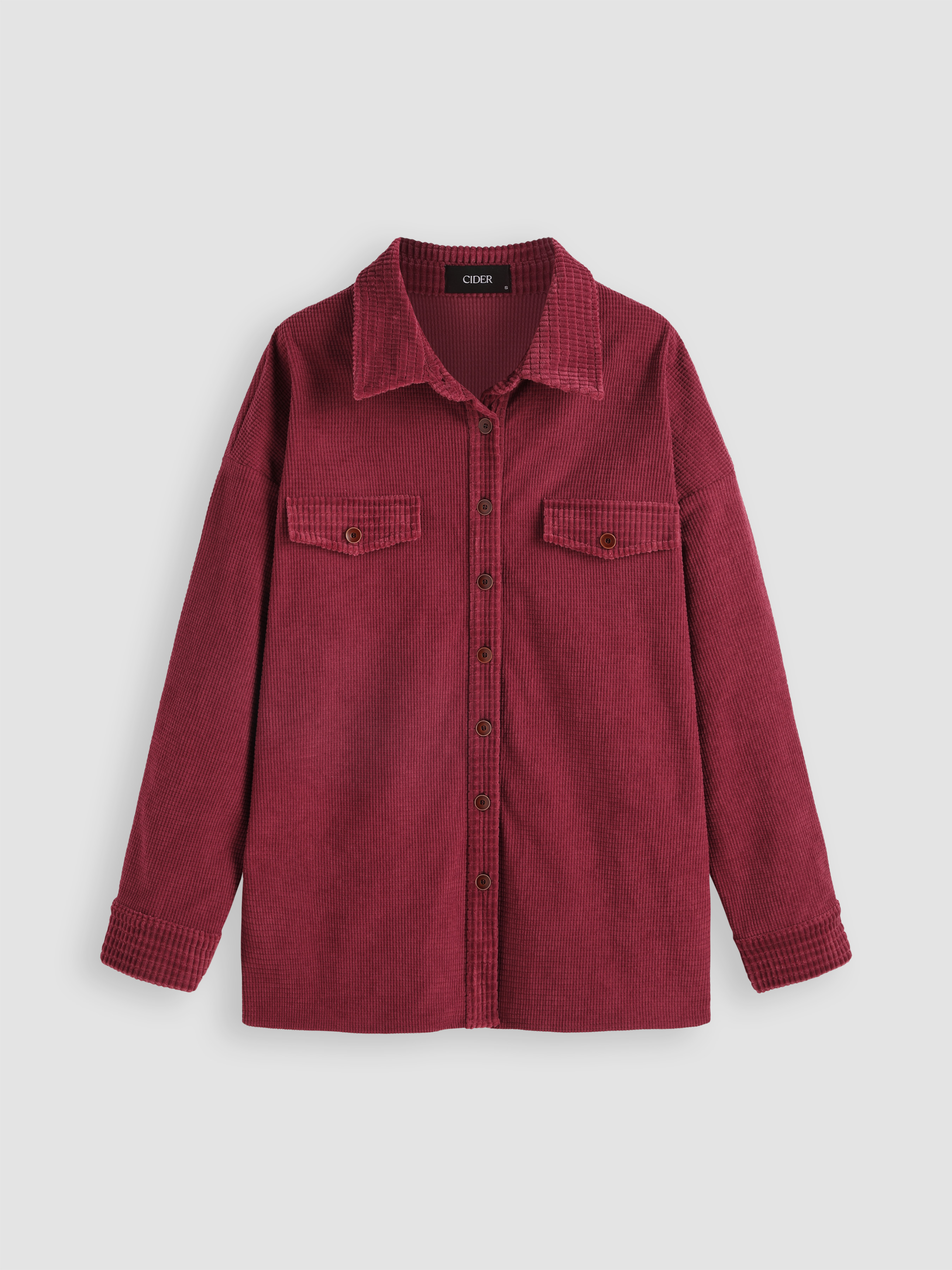 Corduroy Collar Button Shacket For School Daily Casual