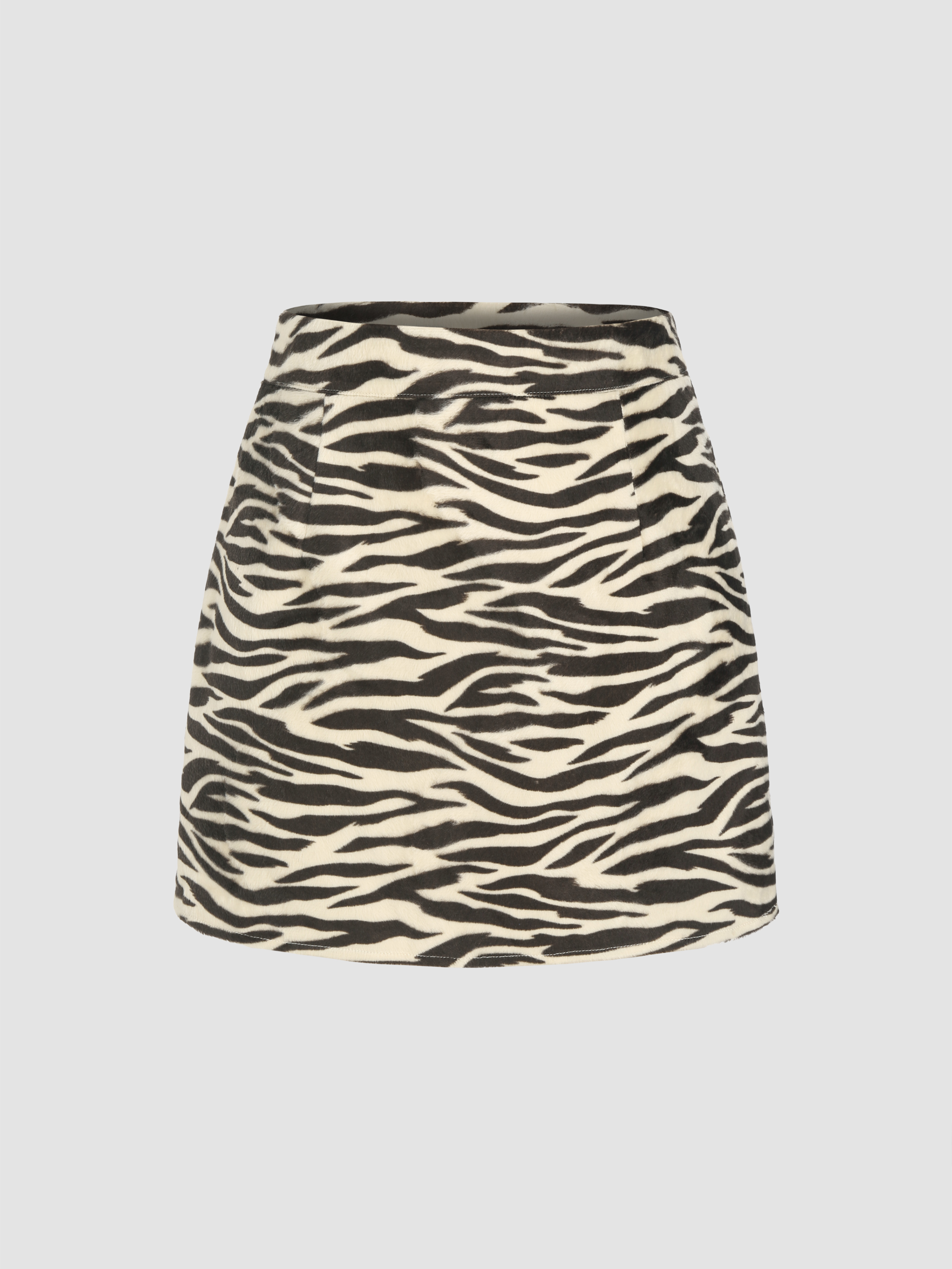 Wool like Textured Mid Waist Zebra Stripe Mini Skirt Cider