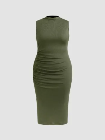 High Neck Ruched Midikleid Kurve & Plus