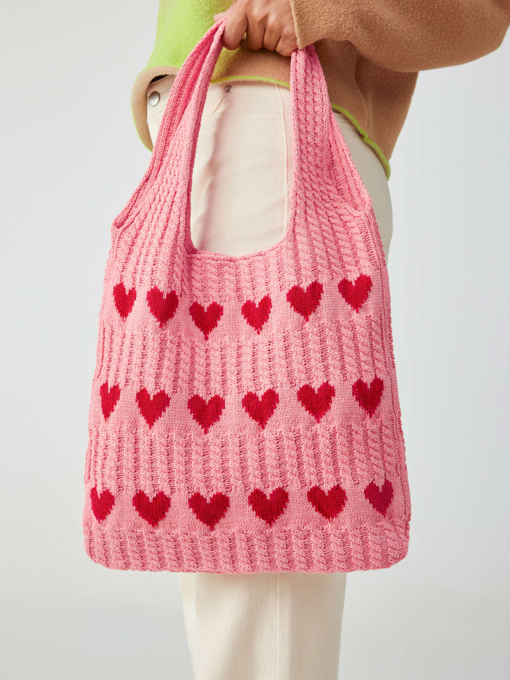 Heart Pattern Braided Tote Bag - Cider