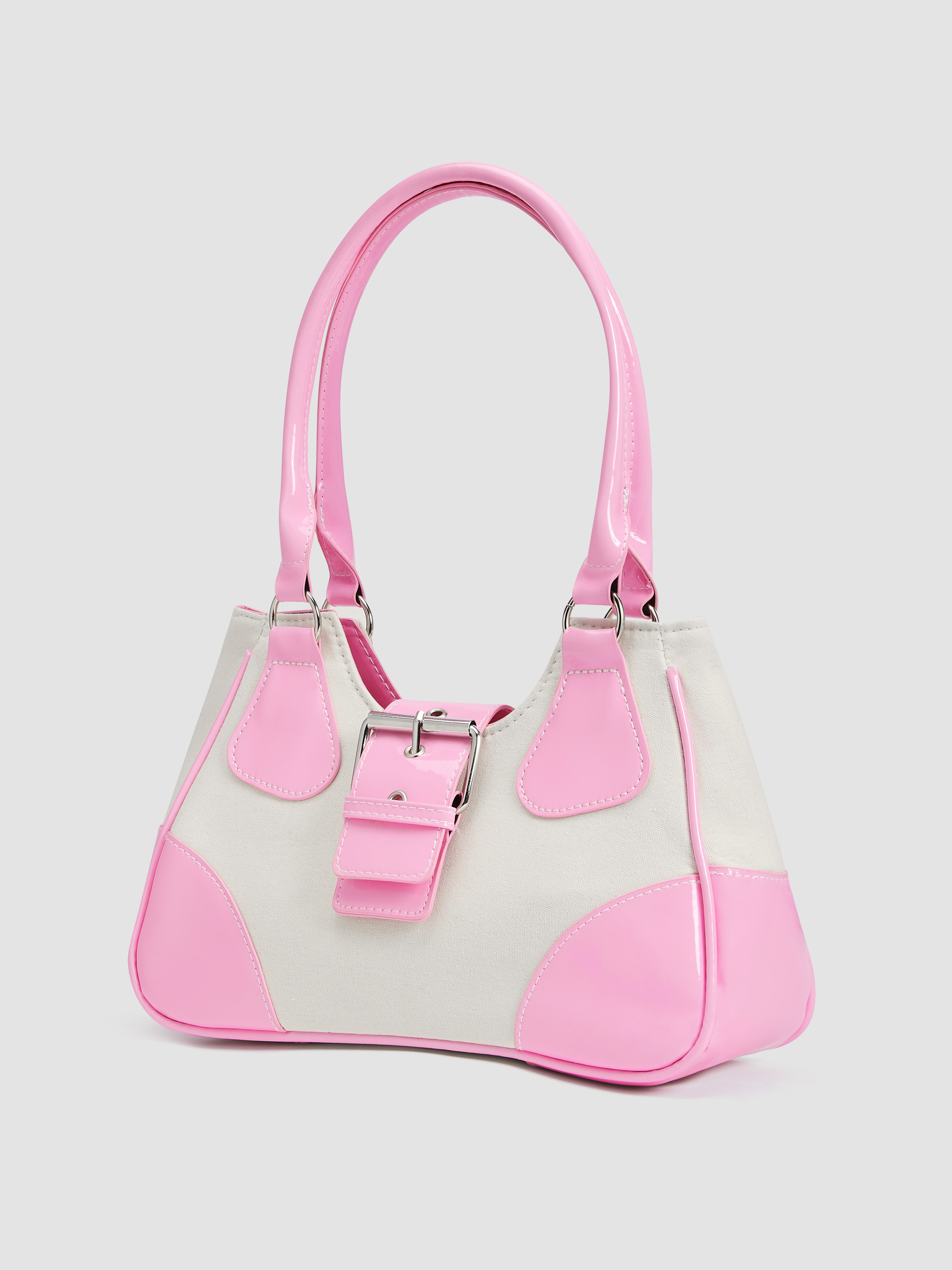 Faux Leather Woven Patched Buckle Shoulder Bag For Daily Casual