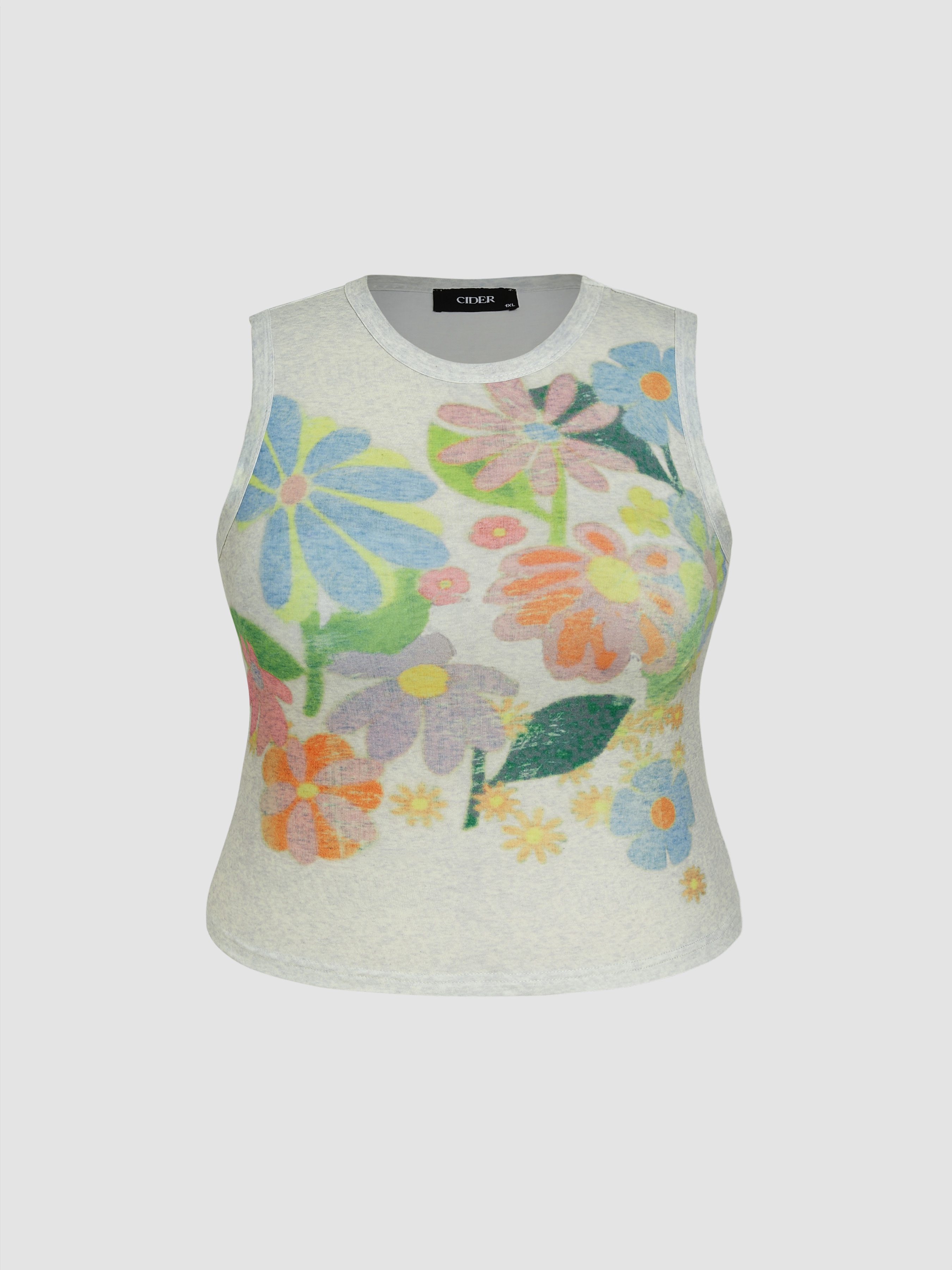 Sage Floral Tank w/ Round Hem main image 0