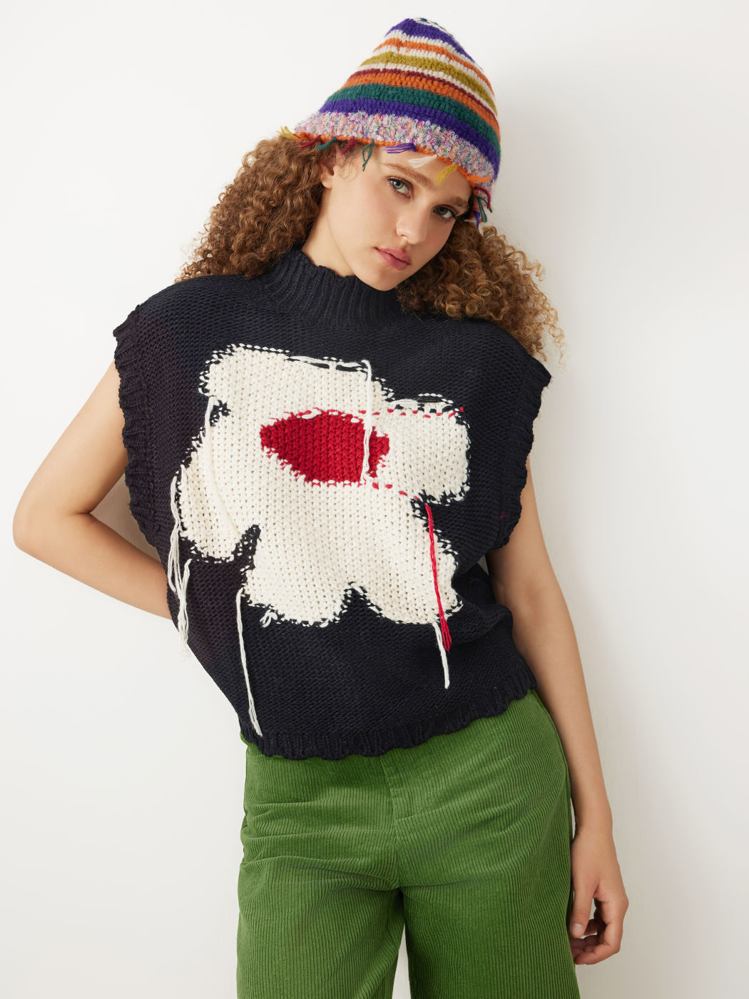 High Neck Flower Knitted Crop Vest