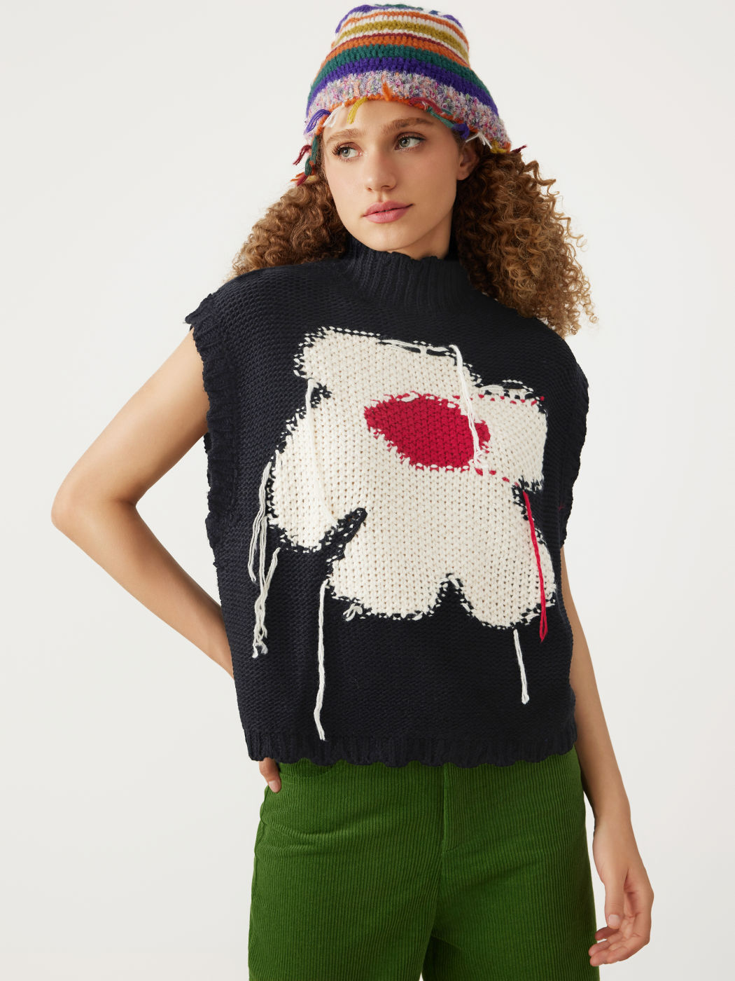  Hochhalsiges Blumen Strickweste Kurve & Plus