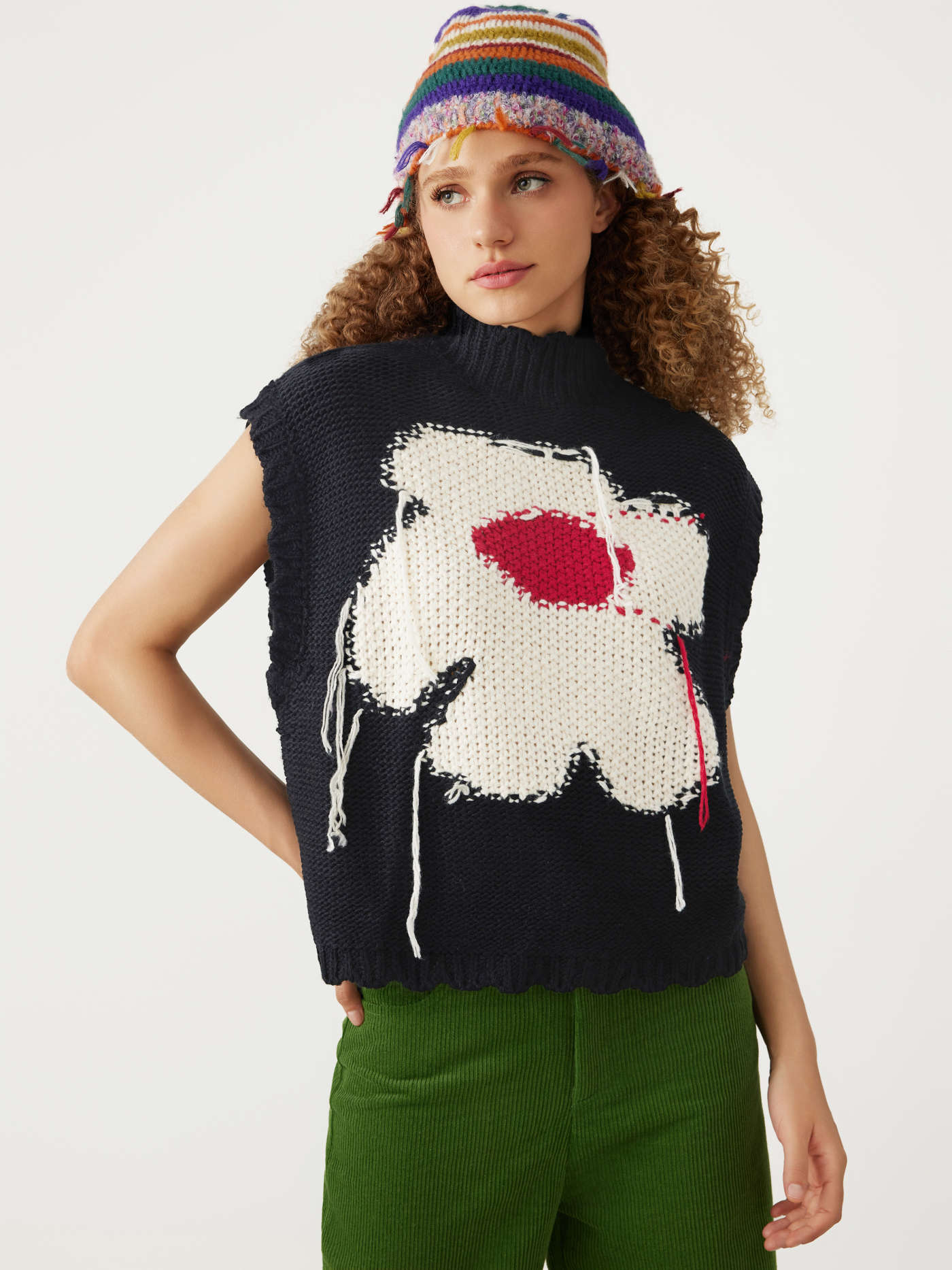 High Neck Flower Knitted Crop Vest