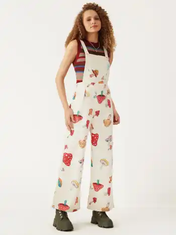 Corduroy Square Neck Mushroom Zipper Jumpsuit