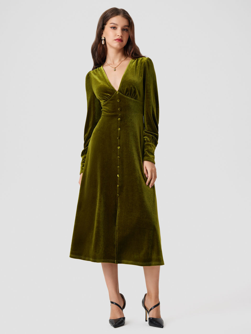 Maxi abito in velluto con bottoni spaccati