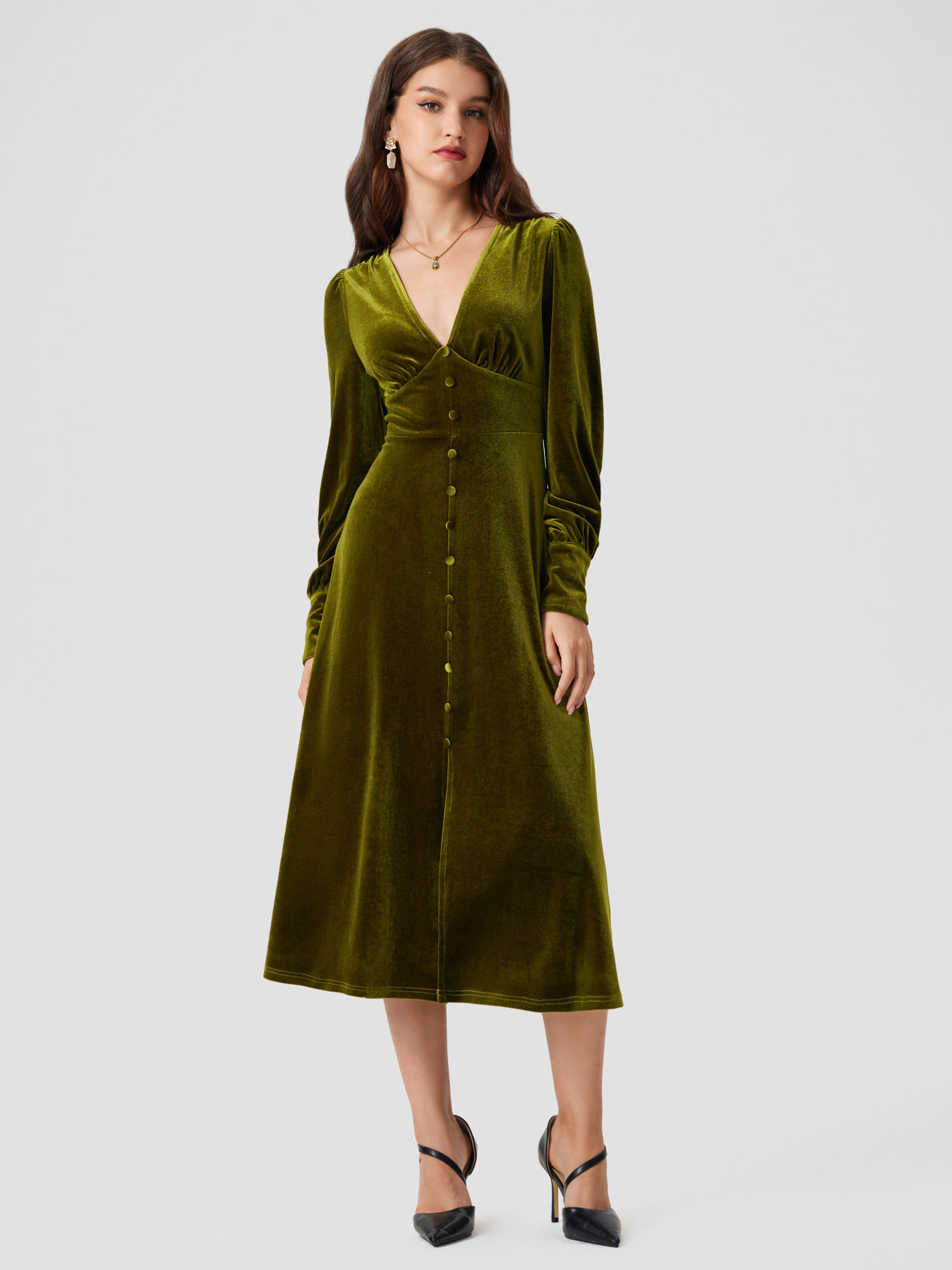 Velvet Split Button Maxi Dress