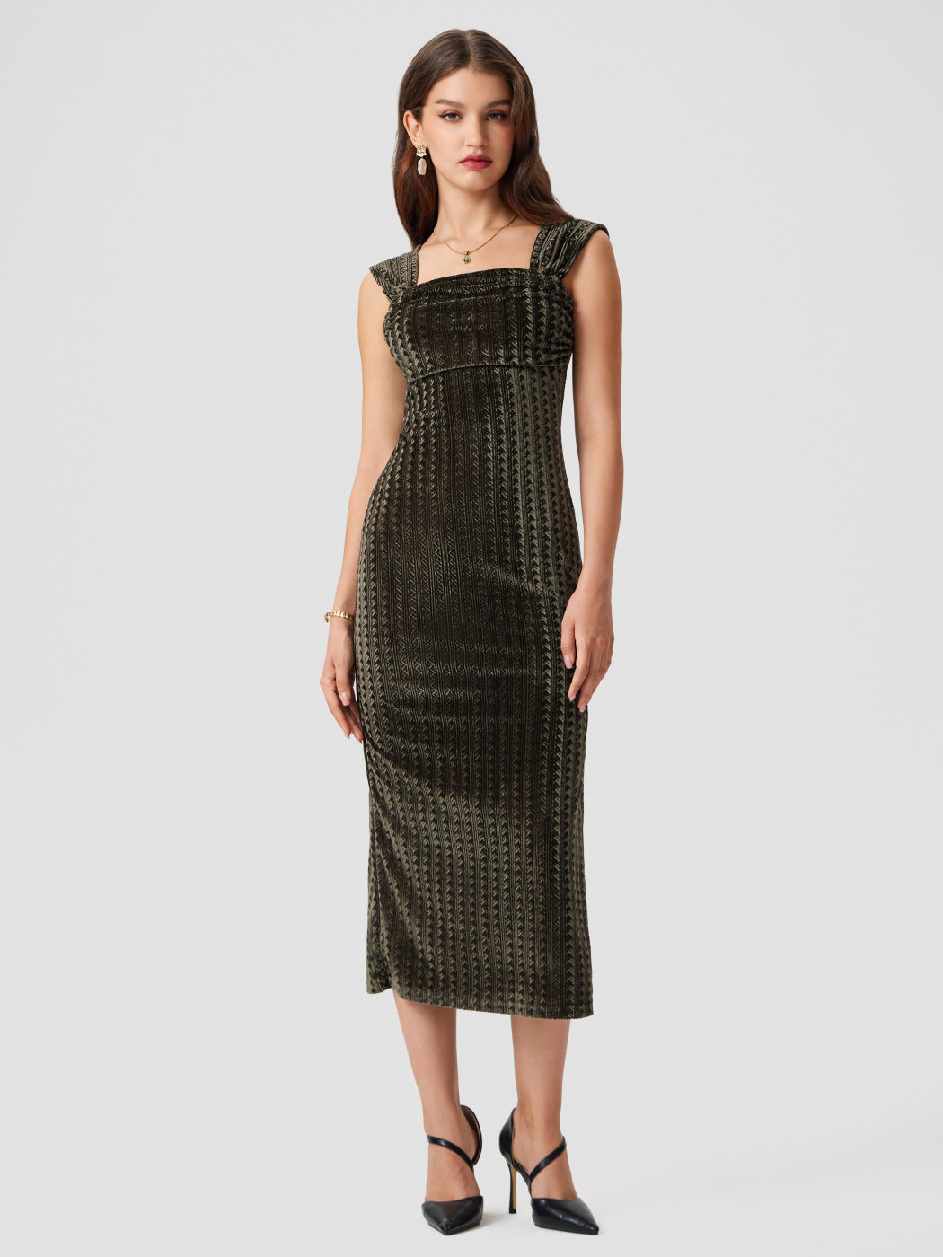  Samt Split Zip Maxikleid