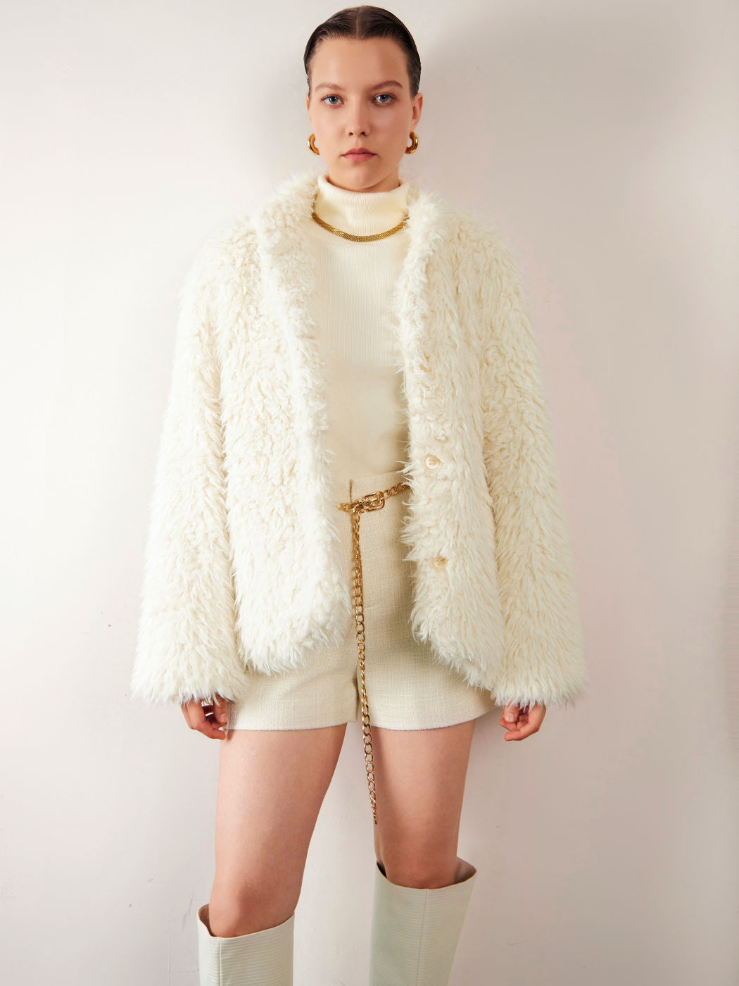 Veste à Col Montant avec Poche et Bouton