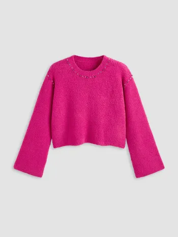 Top in maglia con scollo rotondo e manica lunga solida Curve & Plus