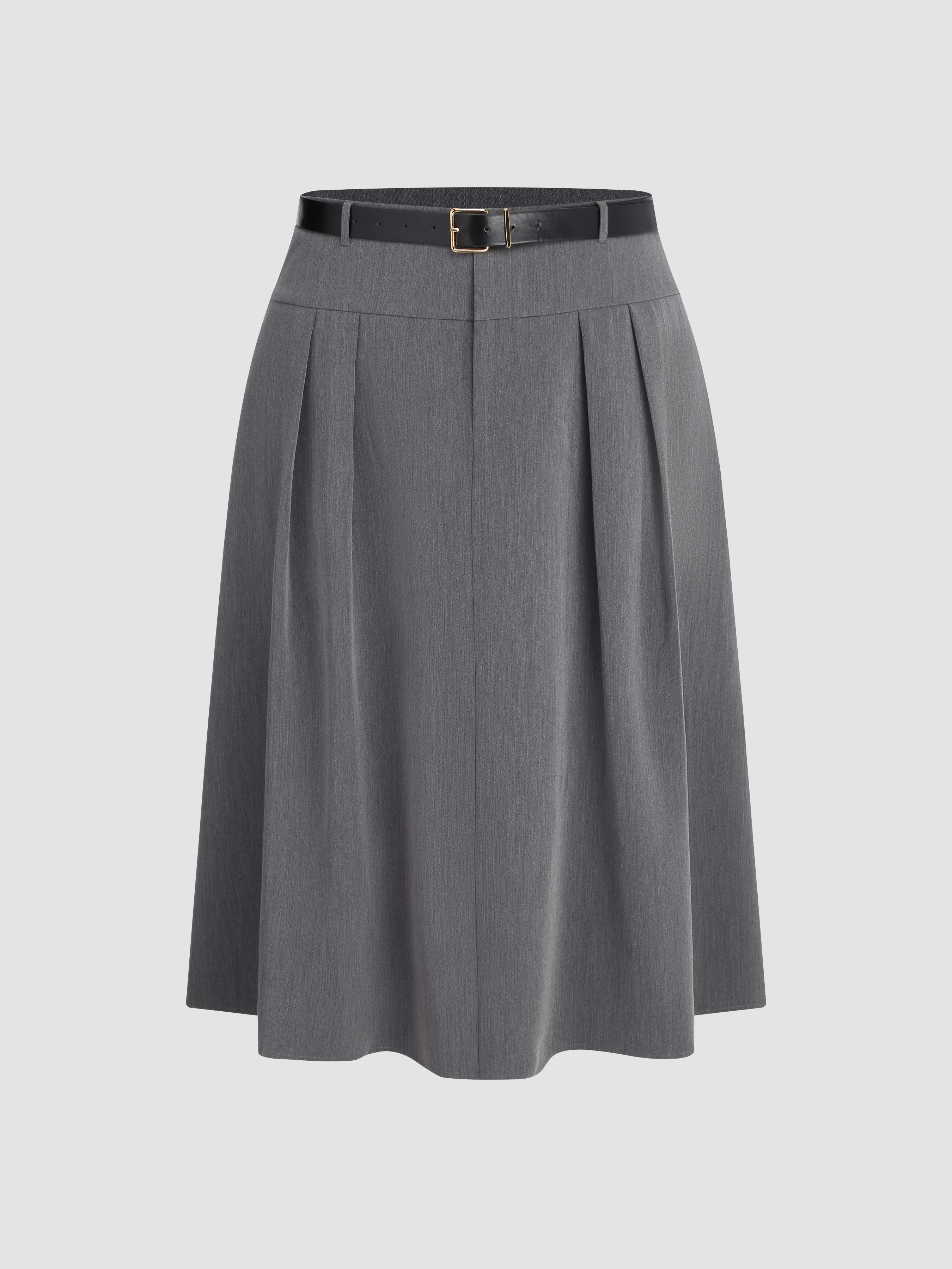 Mid Waist Pleated Zipper Maxi Skirt With Belt Curve & Plus - Cider