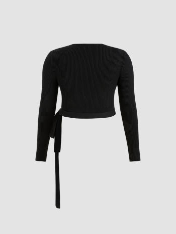 Knit V-neck Solid Knotted Cardigan Curve & Plus For Daily Casual Date Coffee Shop