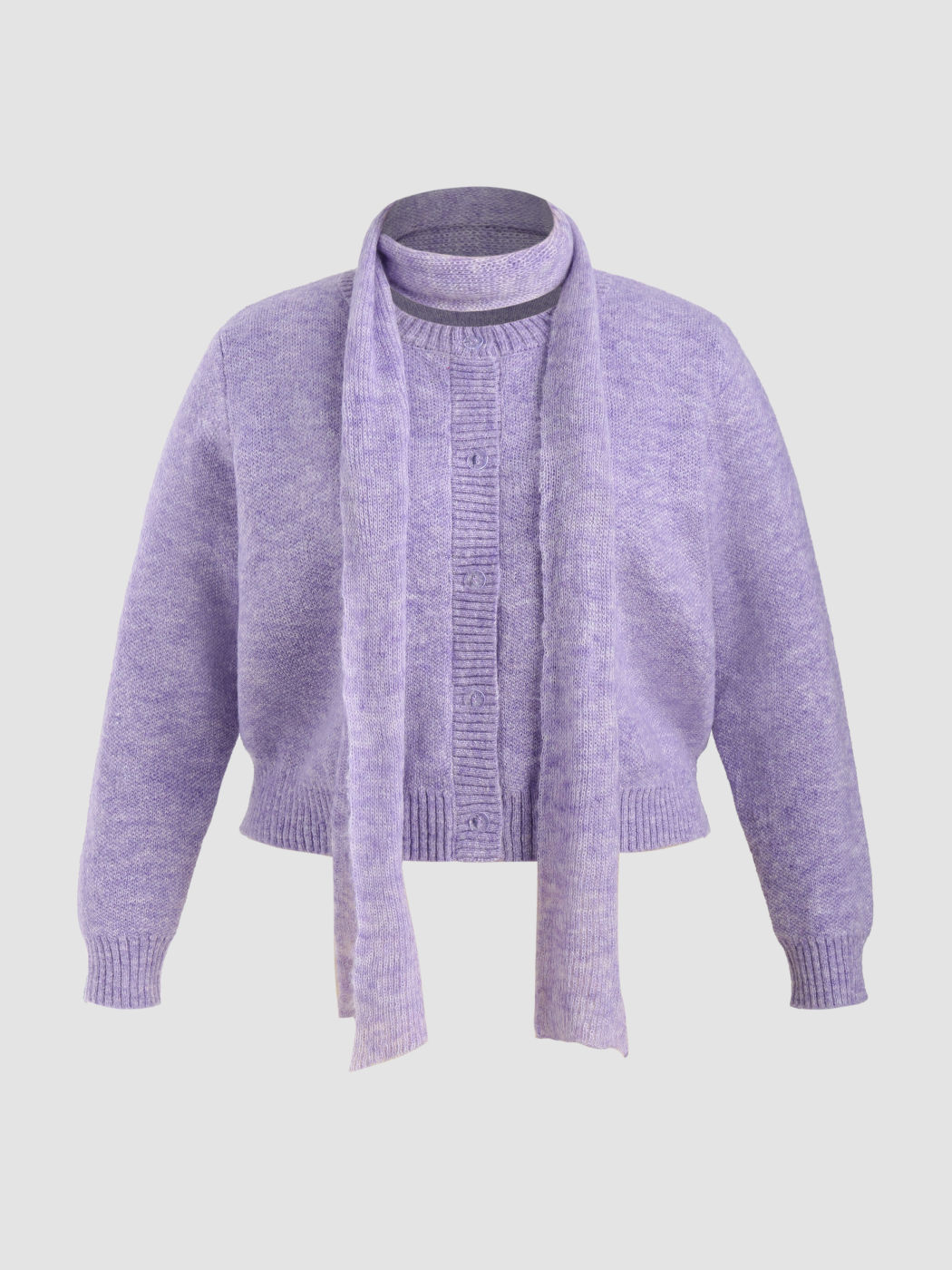  Rundhalsausschnitt Strickjacke mit Schal Kurve & Plus