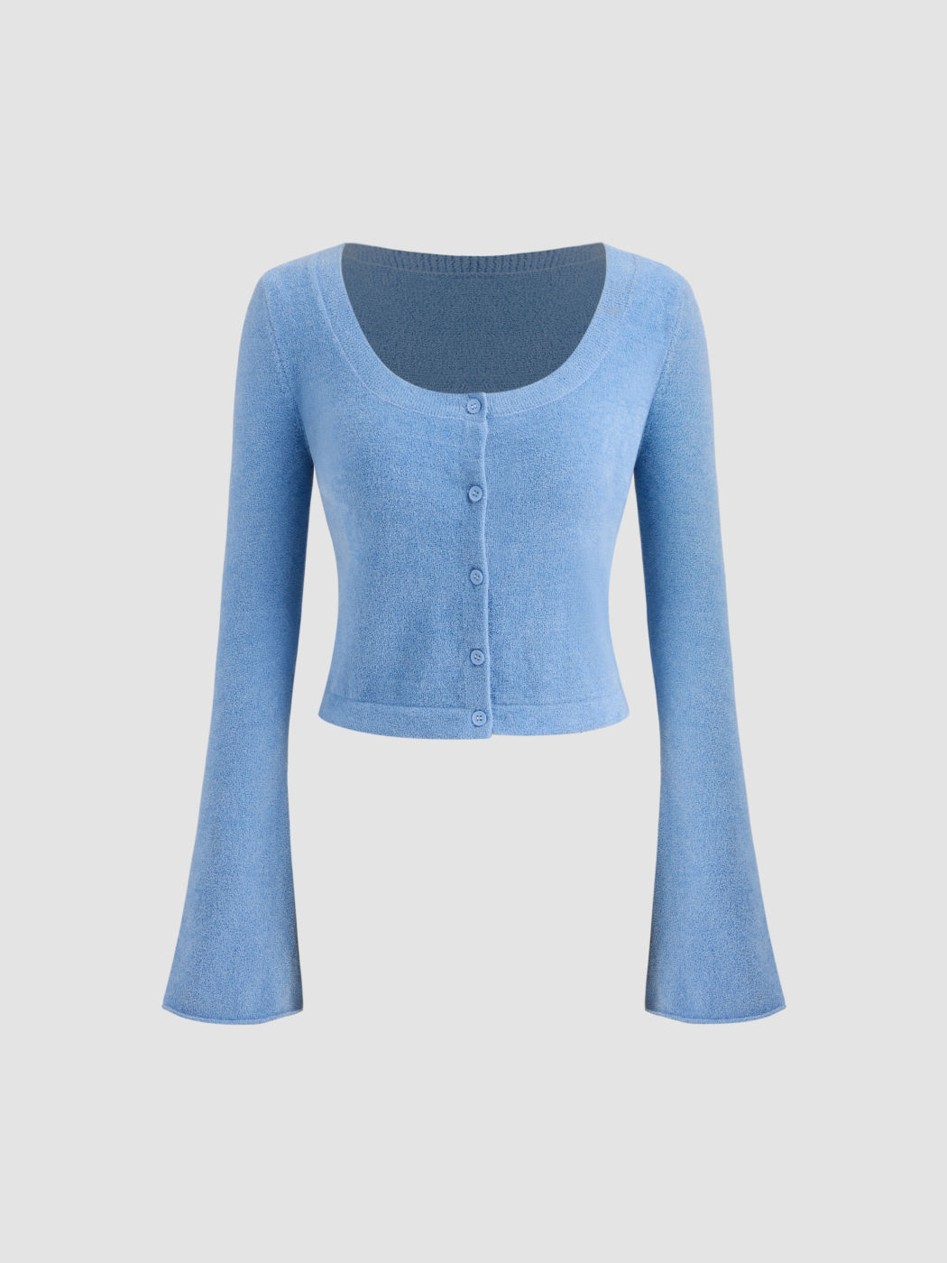  U-Ausschnitt Langarm Knopf Strickjacke