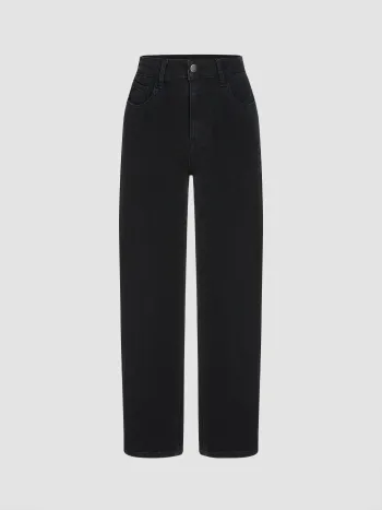 High-Stretch-Denim-Jeans mit hohem Bund und Taschen in geradem Schnitt