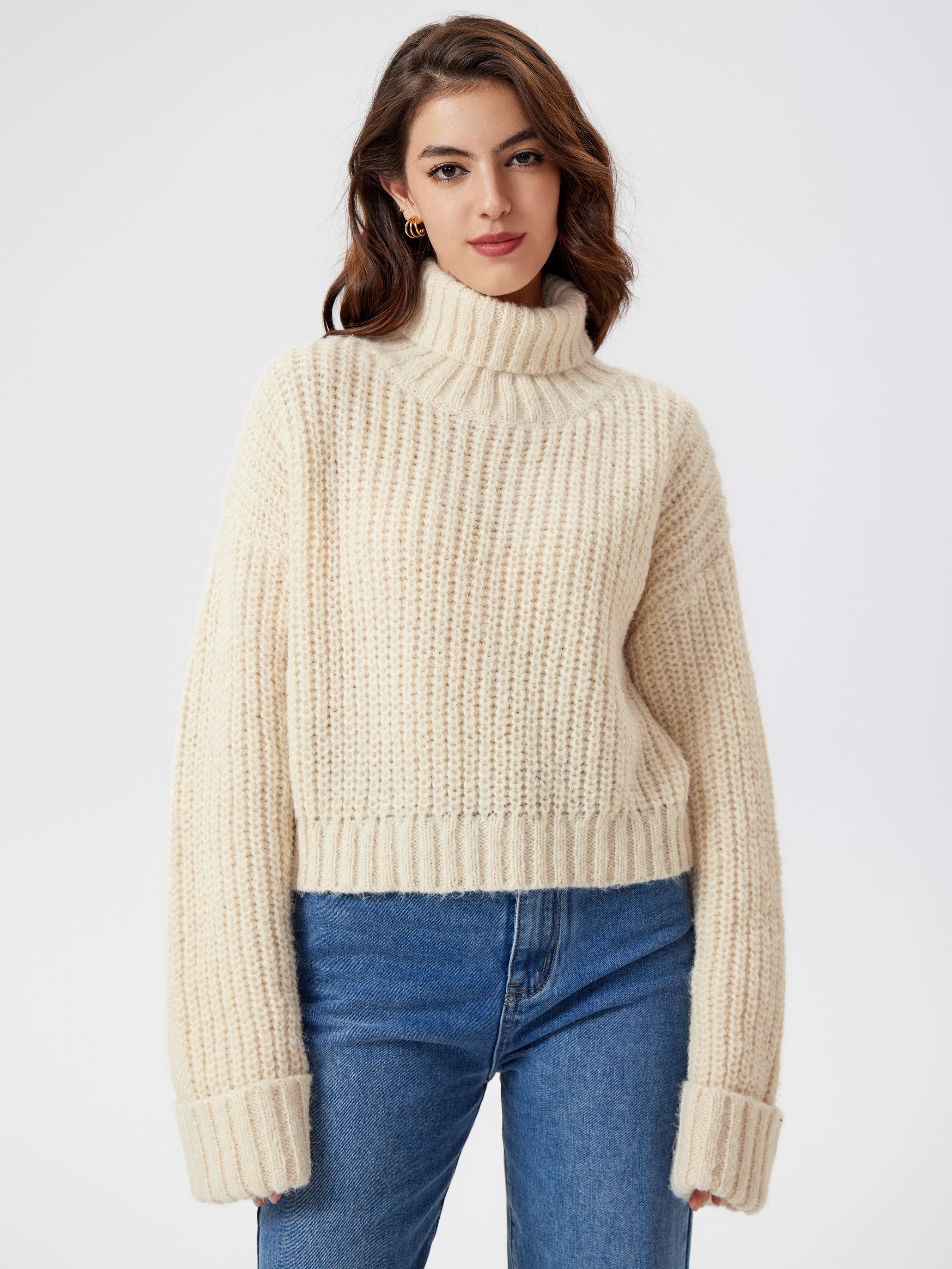 DWD グレー タートルネック セーター Dマーク 小さいサイズ]ホールガーメント(R)ドルマンスリーブニット（長袖