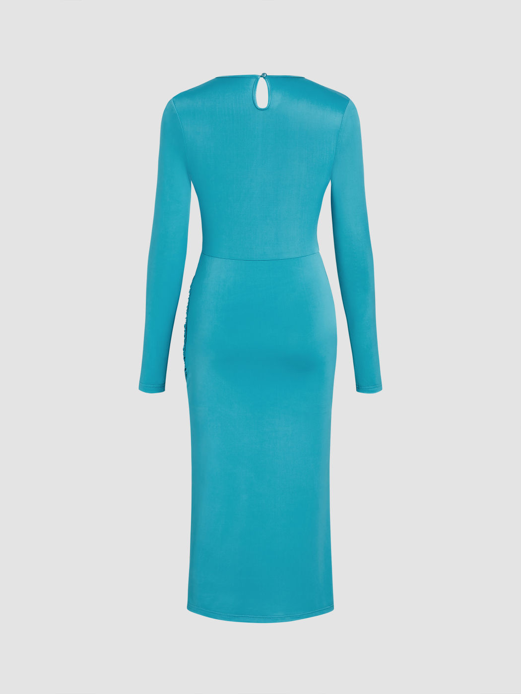  Rundhals Ausschnitt Wickel Split Midikleid