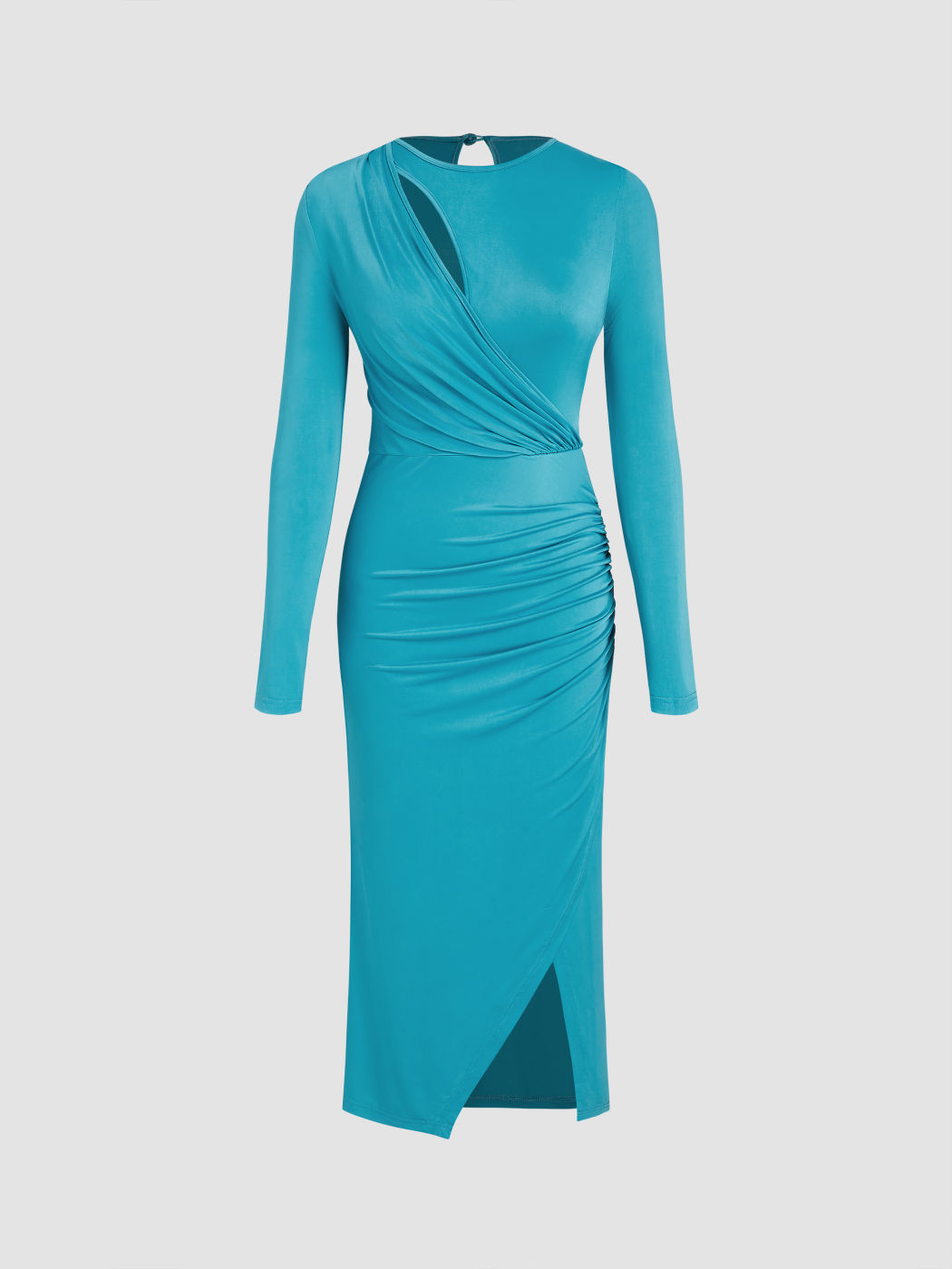  Rundhals Ausschnitt Wickel Split Midikleid