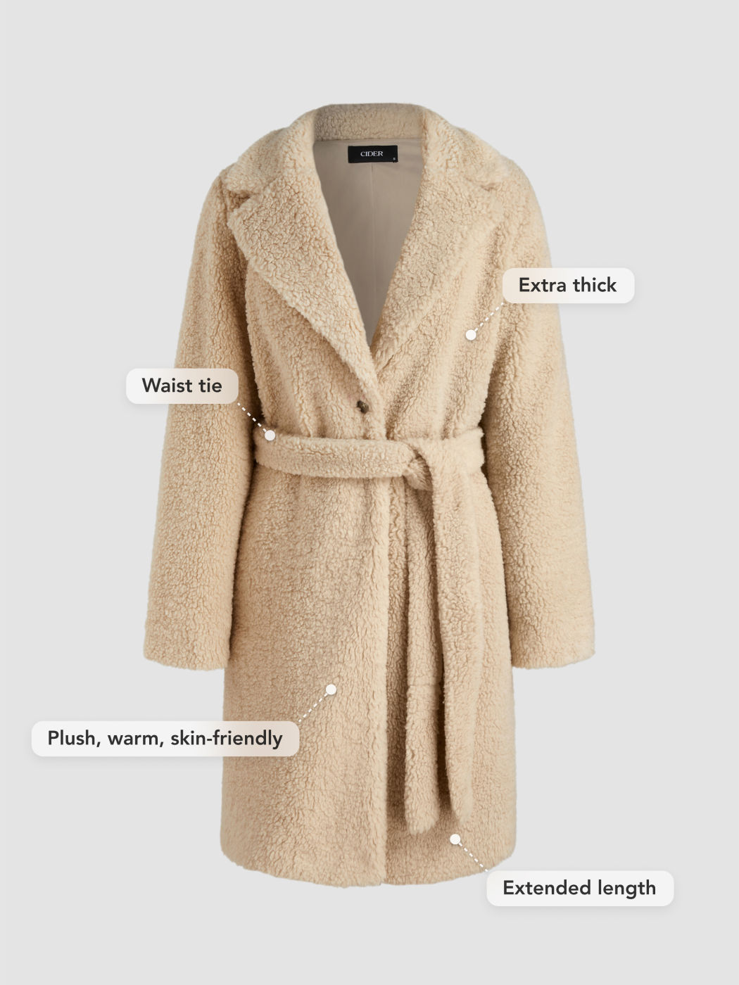  Fleece Kragen Solid Gürtel Jacke