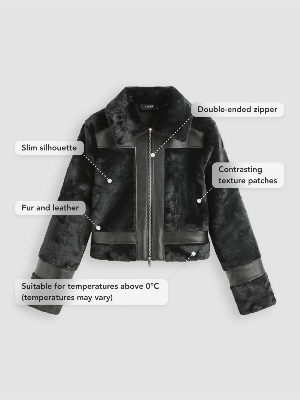 Faux Shearling & Leather Collar Patched Cropped Jacket