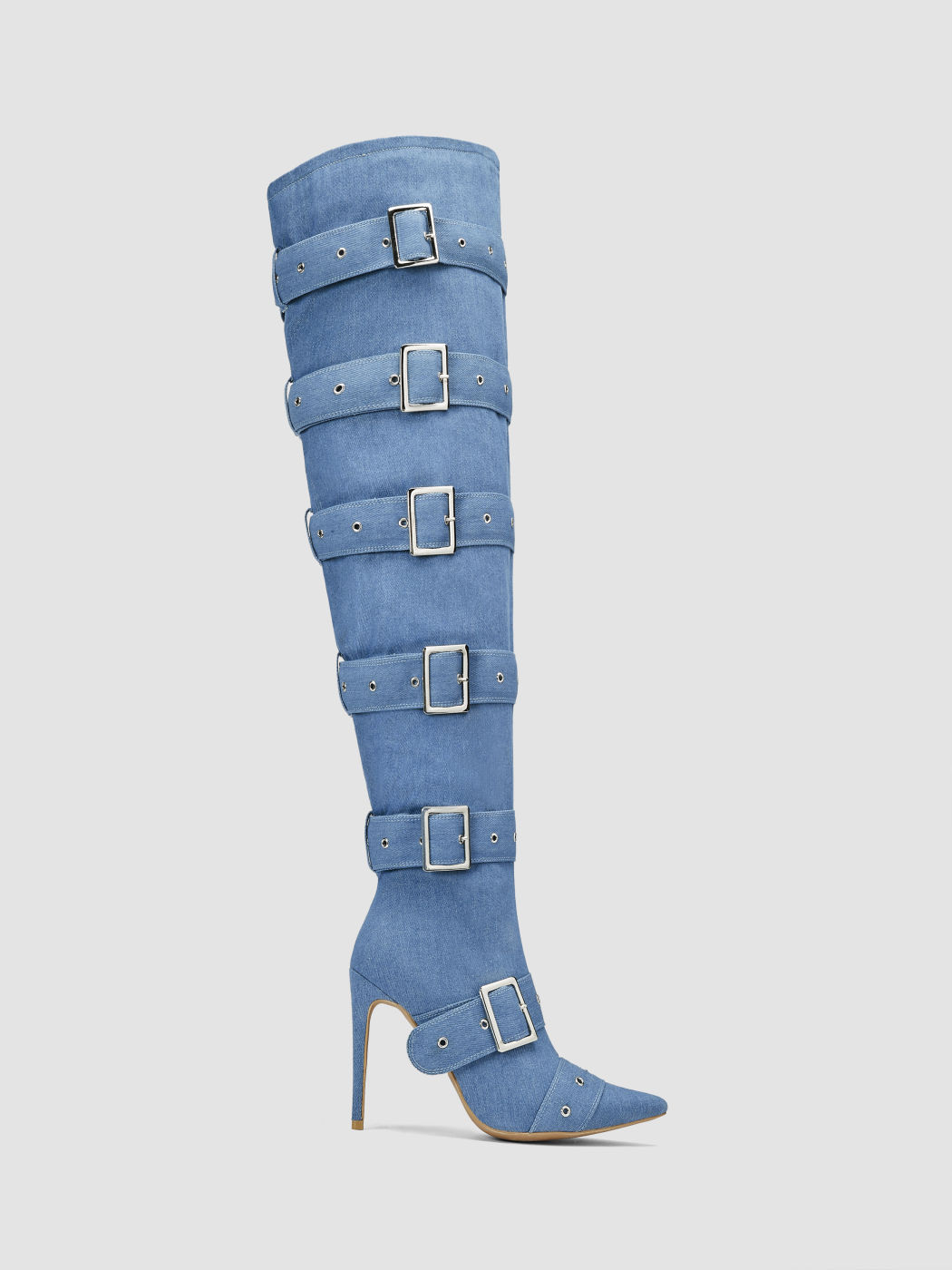 Denim Buckle Tigh-high Boots