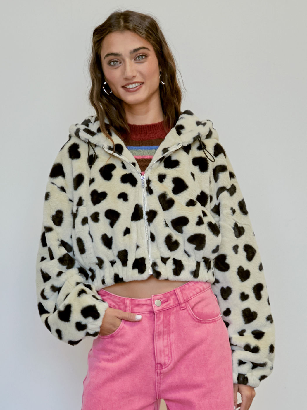  Fleece Kapuzen-Leopard Kordelzug Jacke