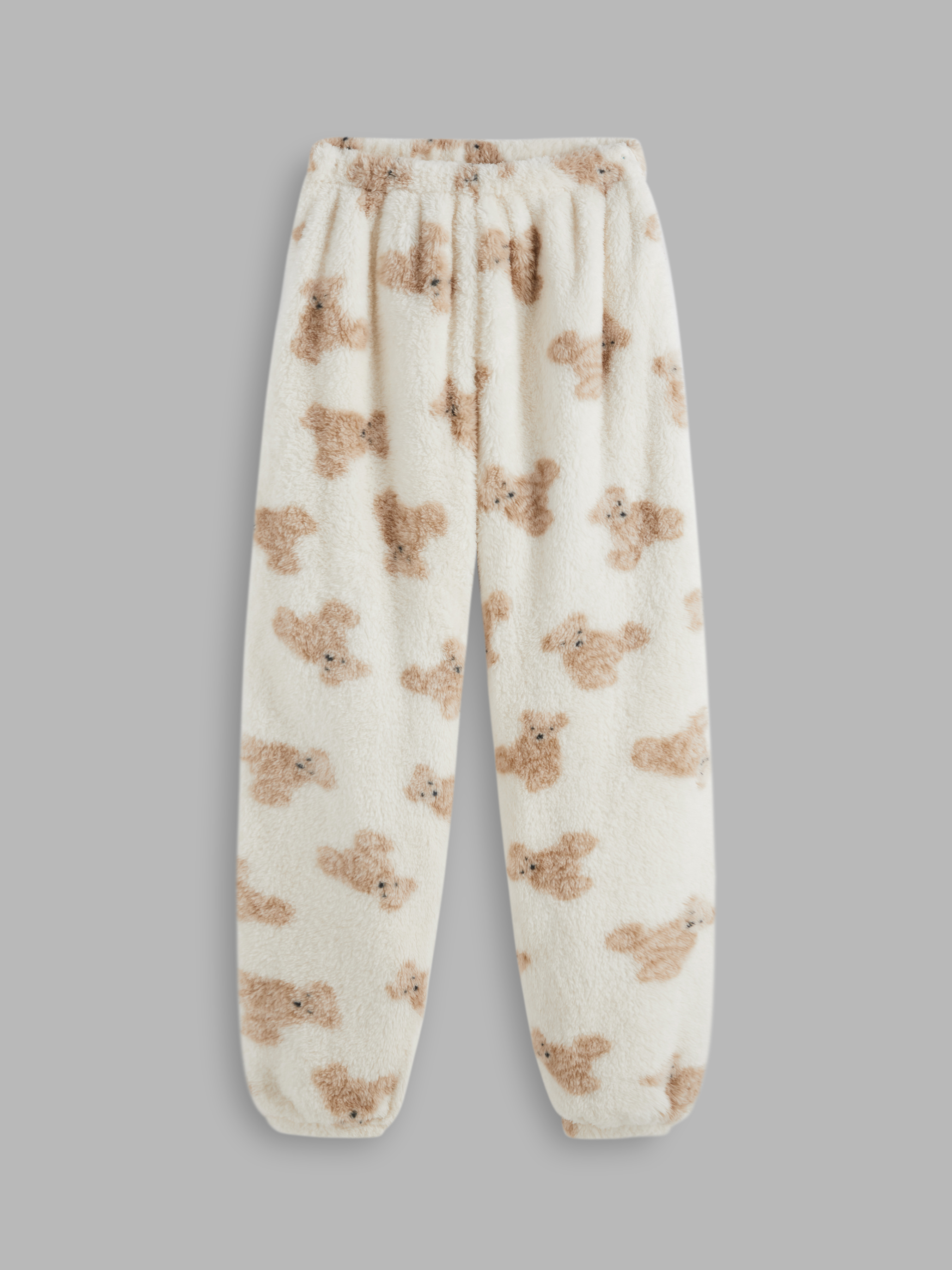 Fleece Middle Waist Bear Pajama Trousers - Cider