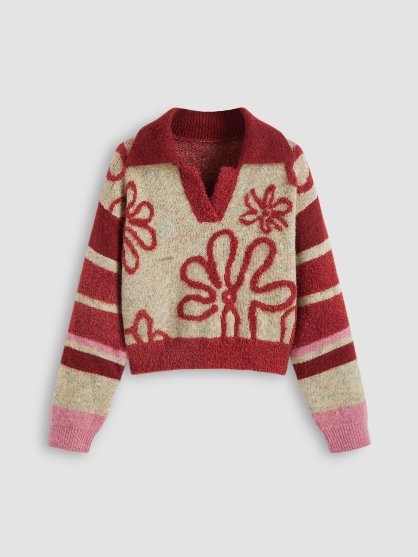 Pull à Rayures Florales Col