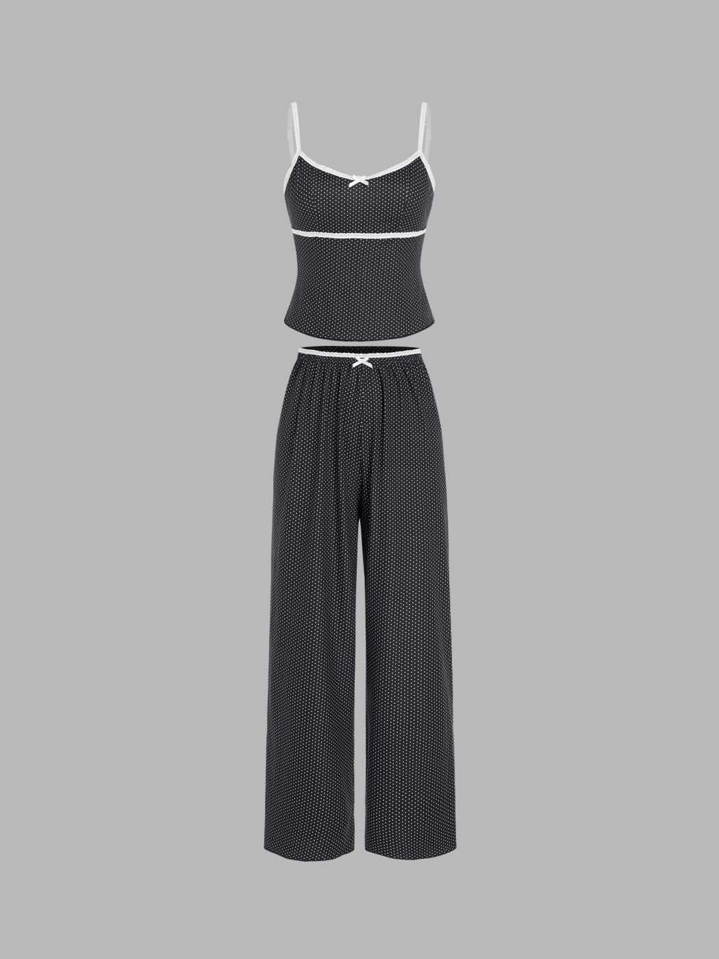 Polka Dot Lace Bowknot Lounge Tank Top & Pants Set