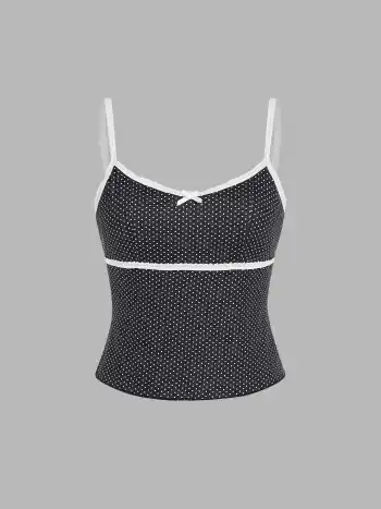 Polka-Dot Spitze Schleife Lounge-Tank-Top & Hosen-Set
