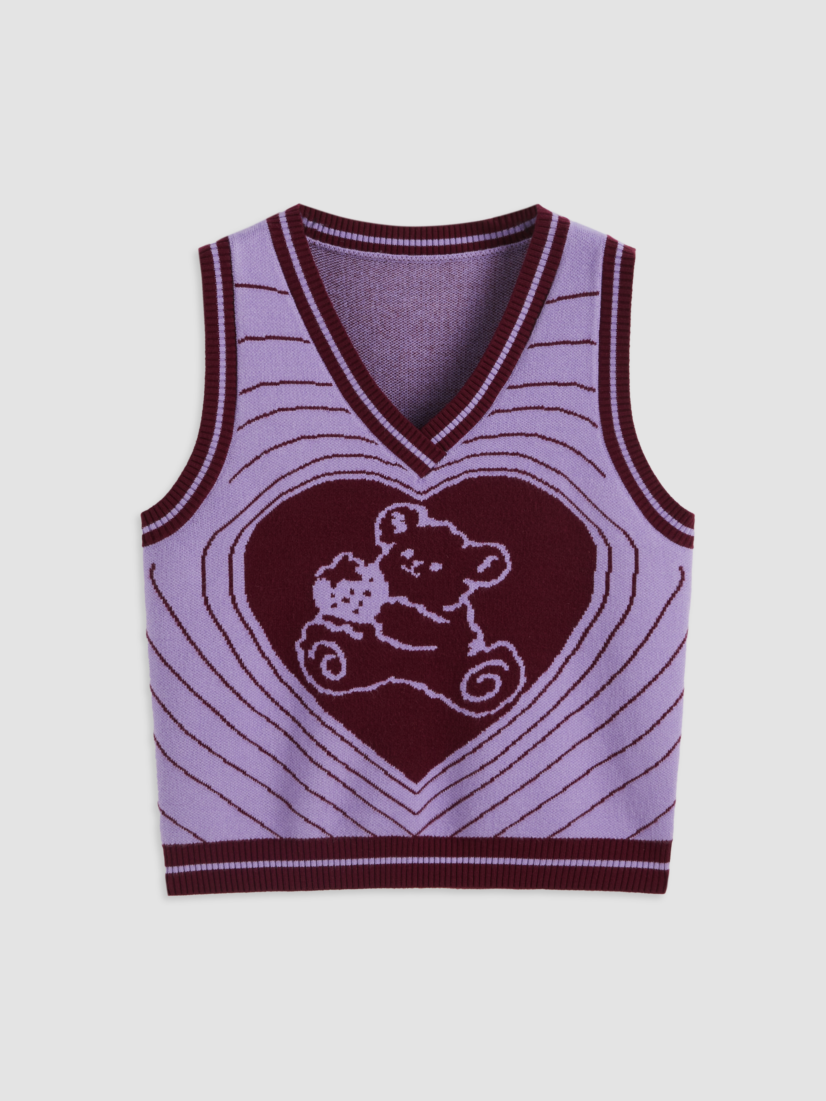 Sweater Vest Knit Fabric V-neck Bear Heart Knitted Vest For